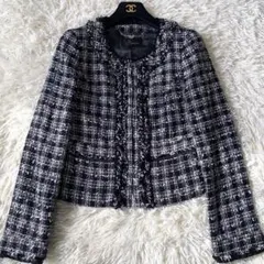 【極美品✨】any FAM ツイード ノーカラージャケット 黒 2