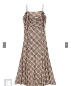 GRL dk1411 チェック柄ギャザーリボンキャミソールワンピース S