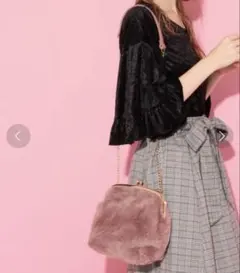 ヘザー/Heatherがま口ファーショルダーバッグ ピンク ベージュ