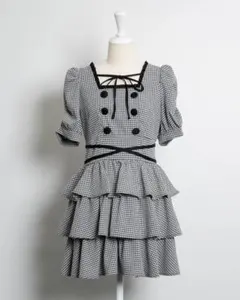 pium ヘッドドレス付きコットンフリルティアードワンピース ブラック