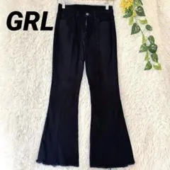 GRLグレイル◆フリンジヘム ブーツカットデニム センタープレス 綿混 M 黒