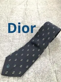 Christian Dior ネクタイ ネイビー 小紋柄　ロゴ付きのサムネイル