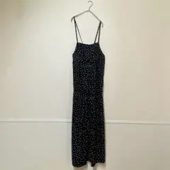 GU サロペットワイドパンツ　ブラック　ドット　S オールインワン