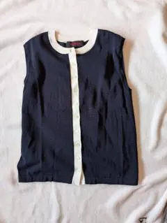 CABAN ノースリーブ カーディガン ネイビー/白