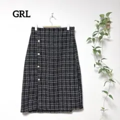 【新品タグ付】GRL グレイル チェック柄ツイードパールボタンミニスカート L