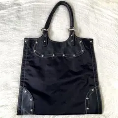 ✨希少品✨SAZABY 本革×ナイロン スタッズ トートバッグ 黒 A4収納のサムネイル