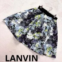 LANVIN en Bleu水彩風 花柄 タックスカート ブルー 36 S相当のサムネイル