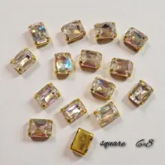 高品質　ゴールド台座 ガラスストーン オーロラ スクエア　6×8mm 15粒