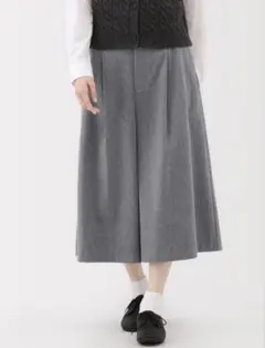 無印 縦横ストレッチ起毛 クロップドパンツ ワイドパンツ グレー M 今季