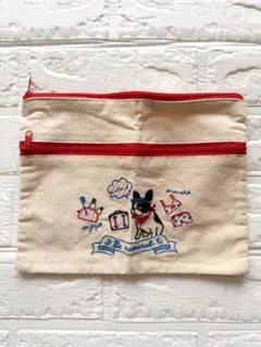 ブルドッグ 刺繍 キャンバスポーチ