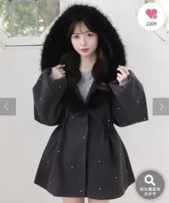 NICE CLAUP フードフェイクファービジューミドルコート