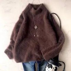 美品☆ボールジィ ふわふわ ファー シャギー ハイネックニット S ブラウン