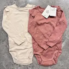 新品★ベビー 90cm H&M ロンパース 長袖 ハート オーガニックコットン