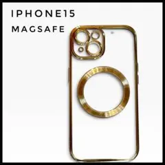 【MagSafe対応】iPhone15 ケース クリア×ゴールド