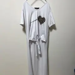 レインボー【L】ロングシルエットワンピース 風Tシャツマキシ丈レオパードゆるダボ