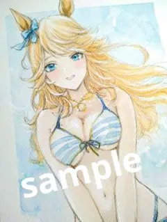 手描きイラスト ウマ娘サトノダイヤモンド&キタサンブラック 水着 原画