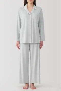 無印良品　脇に縫い目のない　なめらかカットソー長袖パジャマ　ライトグレー