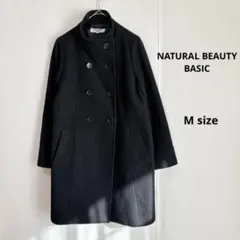 ナチュラルビューティーベーシック　スタンドカラーダブルブレストコート　M 黒