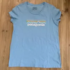 patagonia 水色 ロゴTシャツ