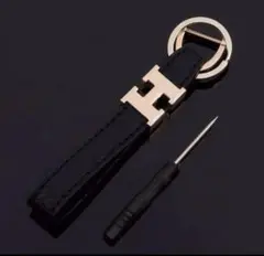 H キーホルダー　キーリング　ブラック　黒　金具　ゴールド