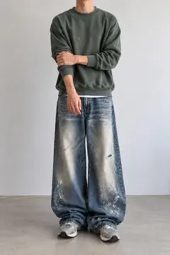 イタリア製 BENETTON カラフル刺繍ロゴ クルーネック スウェット カーキ
