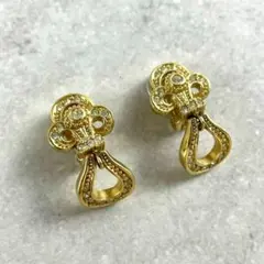 美品 Dior ディオール イヤリング ゴールド 紋章 ラインストーン