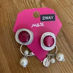 赤いストーンとパールの2WAYピアス