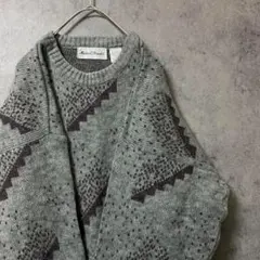 90S vintage 総柄ニット　セーター　メンズ　L アクリル　古着　Y1