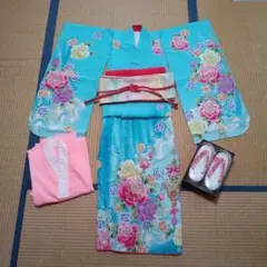 【美品】七五三　7歳女の子　着物長襦袢帯小物髪飾り草履バッグ　白地　虹色 美品】七五三 7歳女の子 着物長襦袢帯小物髪飾り草履バッグ 白地 虹色
