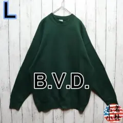 メンズL【美品】USA製80s-90sビーブイディースウェット無地緑 01039
