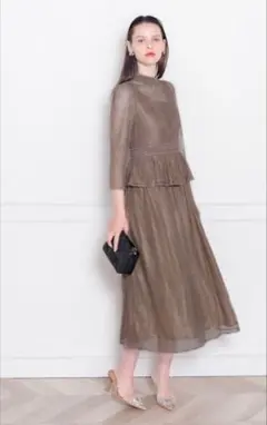 Leja♡ビスチェ風レース花柄透けフレア美脚効果ロングワンピースドレス