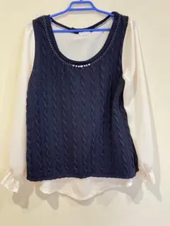 axes femme アクシーズファム ビジュー付き ネイビー ニット