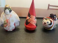 日本郷土玩具 伝統的　犬張子　起き上がり小法師　能楽師　陶器３個セット