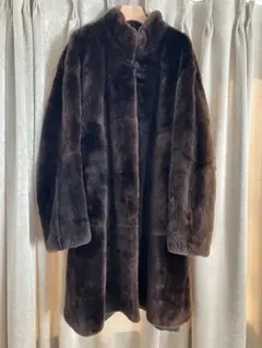 リバーシブル　ヌートリア毛皮ロングコート　ブラウン　リアルファー　テディベア
