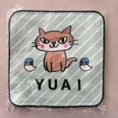 猫と小鳥のイラストタオル 4枚セット　タオルハンカチ　ハンドタオル