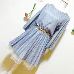 ヴィンテージ ワンピース ドット 水玉 グレー プリーツ 美品 レア クラシカル