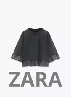 ZARAフリル付きストーンフォッシュグレー半袖Tシャツ