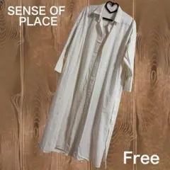 【SENSE OF PLACE】ストライプ Aライン シャツワンピース ベージュ