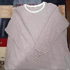 UNIQLO ソフトコットンラウンドへムT 長袖ボーダーパープルTシャツ 3XL
