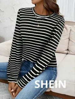 SHEIN　リブボーダートップス