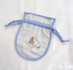 ファミリア　familiar　ピーターラビット　ストライプ　水色　巾着袋