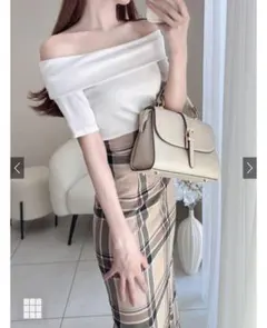 GRL オフショルダーテレコリブトップス