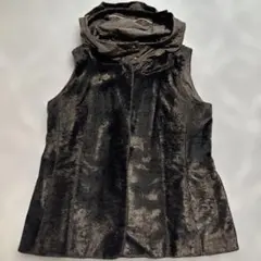 エスマックスマーラ アストラカン調　ブラック　ベスト　ナイロンフード付