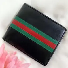美品✨グッチ 札入れ　折り財布　二つ折り 定期入れ　シェリーライン 黒のサムネイル