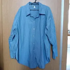 H&M 青と白のストライプ 長袖シャツ US XL