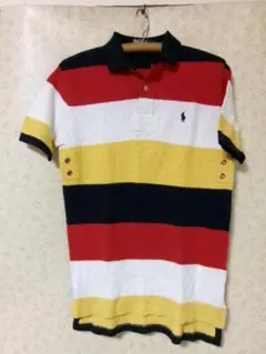 90876　ラルフローレン　ポロシャツ　赤ｘ白ｘ黄色ｘ紺　S
