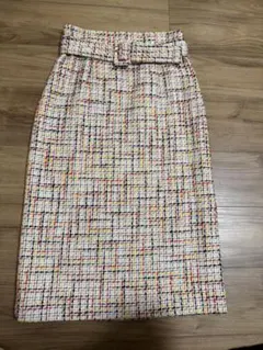 Mila Owen ツイードチェック ベルト付き タイトスカート サイズ1 M