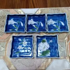 花柄青色小皿5枚セット