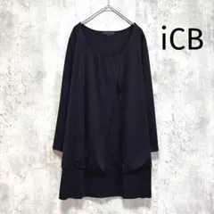 【iCB】チュニック丈ブラウス カットソー ブラック L ゆったり 上品きれいめ