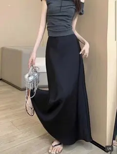 SHEIN シーイン ハイウエスト サテンスカート ブラック 82839212